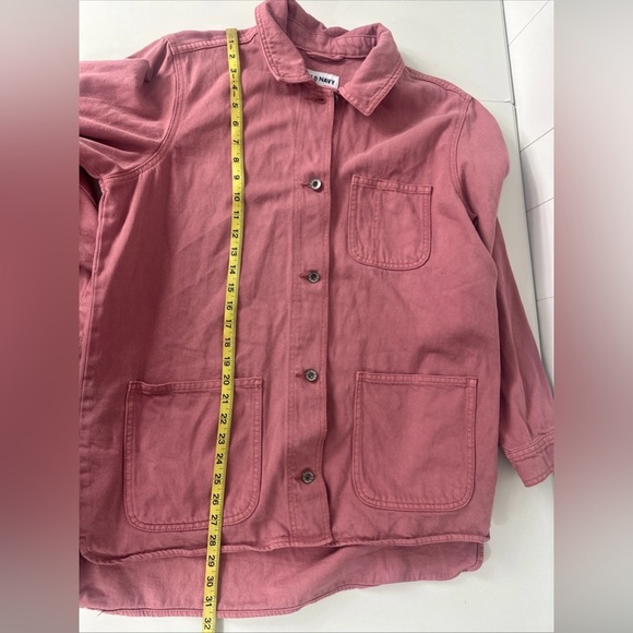 Old Navy Button Down Collar Pink Denim Jean Jacket Women's Sz Medium Long Sleeve - Picture 2 of 12